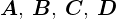 x-y平面上における図形A,B,C,D
