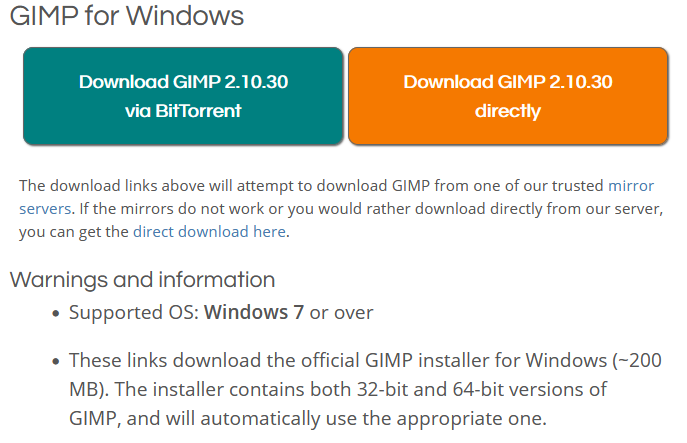 GIMPのダウンロードページ