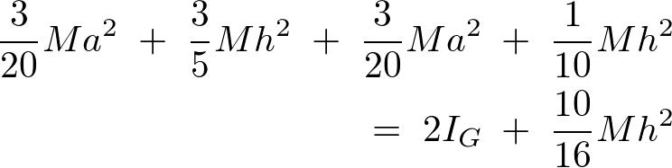円錐の頂点と底面周りにおける慣性モーメントを平行軸の定理による重心の慣性モーメントの連立方程式の計算過程